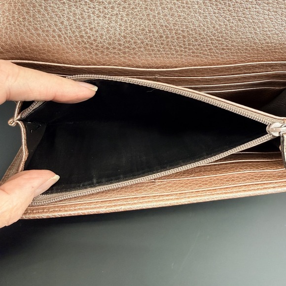 Gucci Ladies Bar Continental Wallet GG Supreme Rose Gold Leather WOC Chain Box - Picture 14 of 16